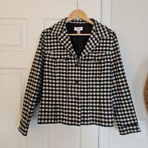 Talbots Gingham Print Wool Blend Blazer Jacket Size 10